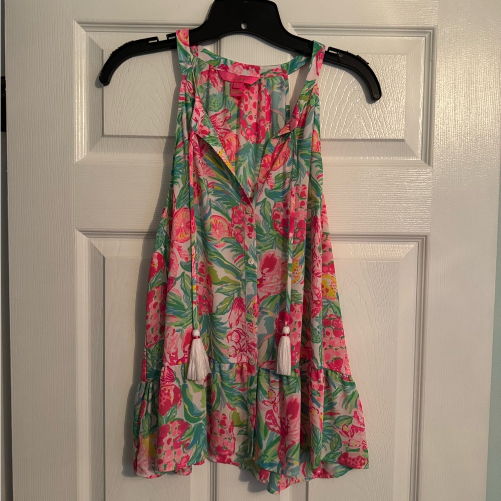 Floral Sleeveless Top with Tassels